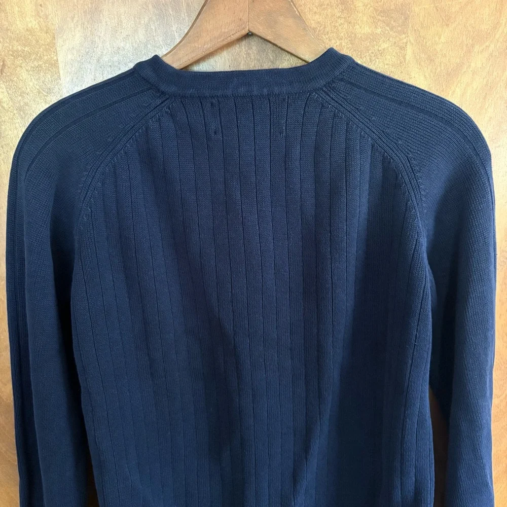 VINTAGE Men's Abercrombie & Fitch Navy Blue Cable Knit Sweater Y2K Preppy Logo